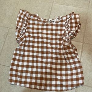 A new day brown and white checked extra large short sleeve linen blend